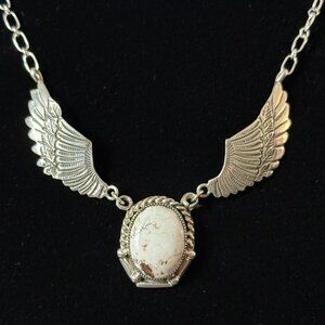 White Buffalo Turquoise and Sterling Silver Pendant Necklace by Running Bear